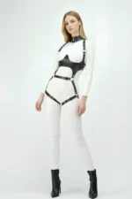 Siyah Deri Göğüs Altı Destekli Halkalı ve Yaka Detaylı Body Harness SH1402