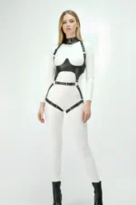 Siyah Deri Göğüs Altı Destekli Halkalı ve Yaka Detaylı Body Harness SH1402 - Image 2