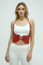 Red Thick Women's Belt, Dress Belt, Stylish Leather Belt, Leather Belt Harness - SH605 - Image 2