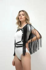 Tassel Detail Leather Chest Harness, Leather Harness Tassel Jacket - SH999