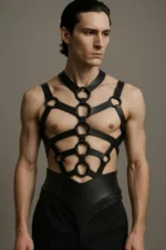 Siyah Deri Halka Detaylı Erkek Vücut Harness SHM240 - Image 2