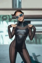 Siyah Deri Lazer Kesim Piramit Desenli Halka Detaylı Choker Kolye SH1422