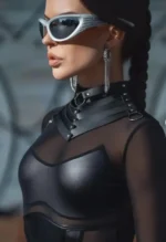 Siyah Deri Lazer Kesim Piramit Desenli Halka Detaylı Choker Kolye SH1422 - Image 2