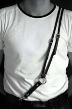Siyah Deri Halka ve Kanca Detaylı Tek Omuz Erkek Harness SHM98 - Image 2