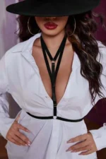 Siyah Halkalı Boyun ve Göğüs Detaylı Elastik Harness Vücut Aksesuarı SH943 - Image 2