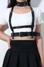 Siyah Deri Kemer Tokalı Göğüs Harness ve Zincirli Choker Seti SH959 - Image 2