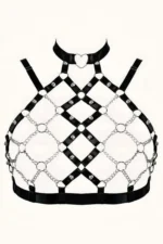 Siyah Zincir Detaylı ve Kalp Tokalı Kauçuk Harness SH926