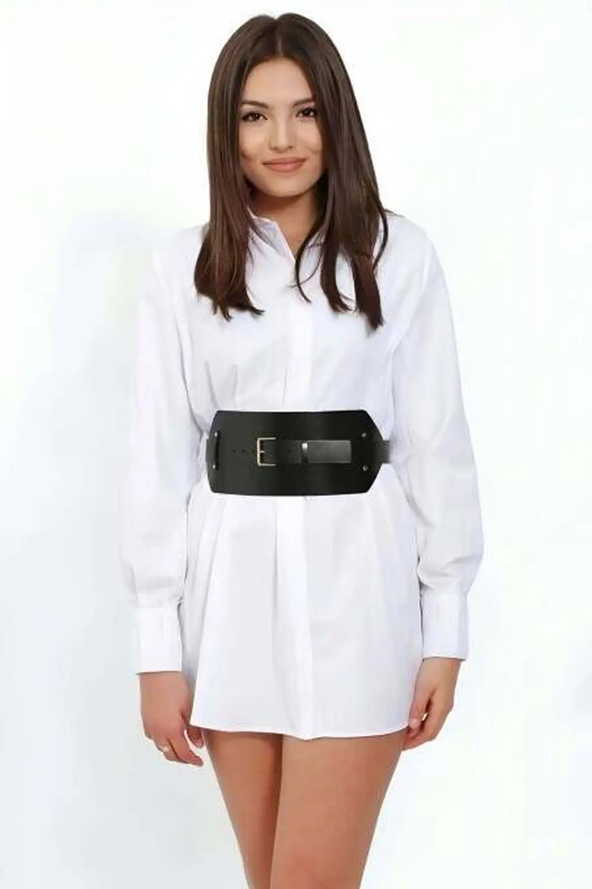 Siyah Deri Tokalı Geniş Korse Kemer SH1116