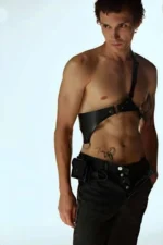 Siyah Deri Erkek Tek Omuz Harness Aksesuar SHM143