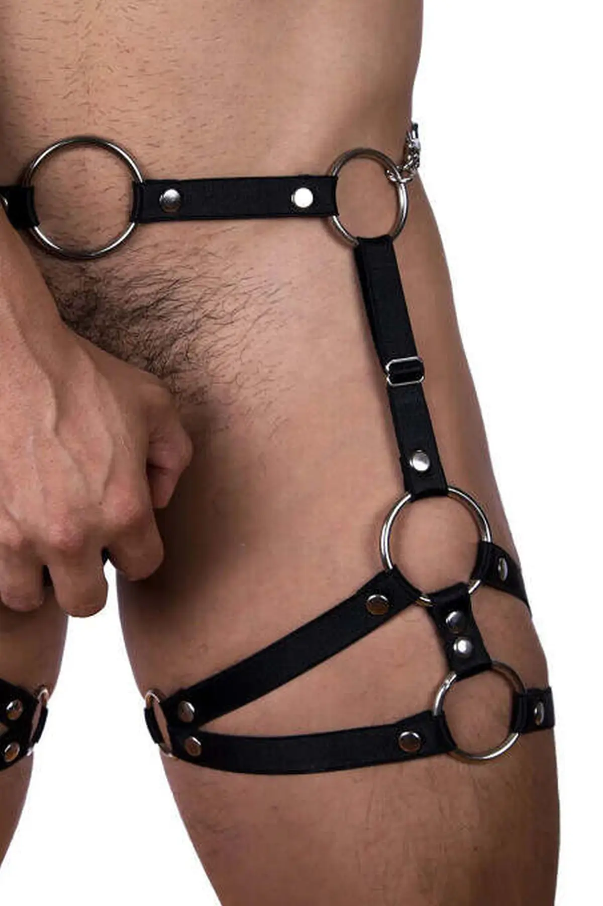 Erkek Siyah Halka Detaylı Kauçuk Bacak Harness Jartiyer SHM180