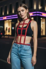 Red Women's Leather Belt Body Accessory with Cage Detail - SH4 - Image 2