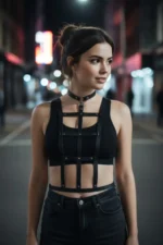 Black Women's Belt, Leather Textured, Cage Detail Waist Body Belt - SH4 - Image 3