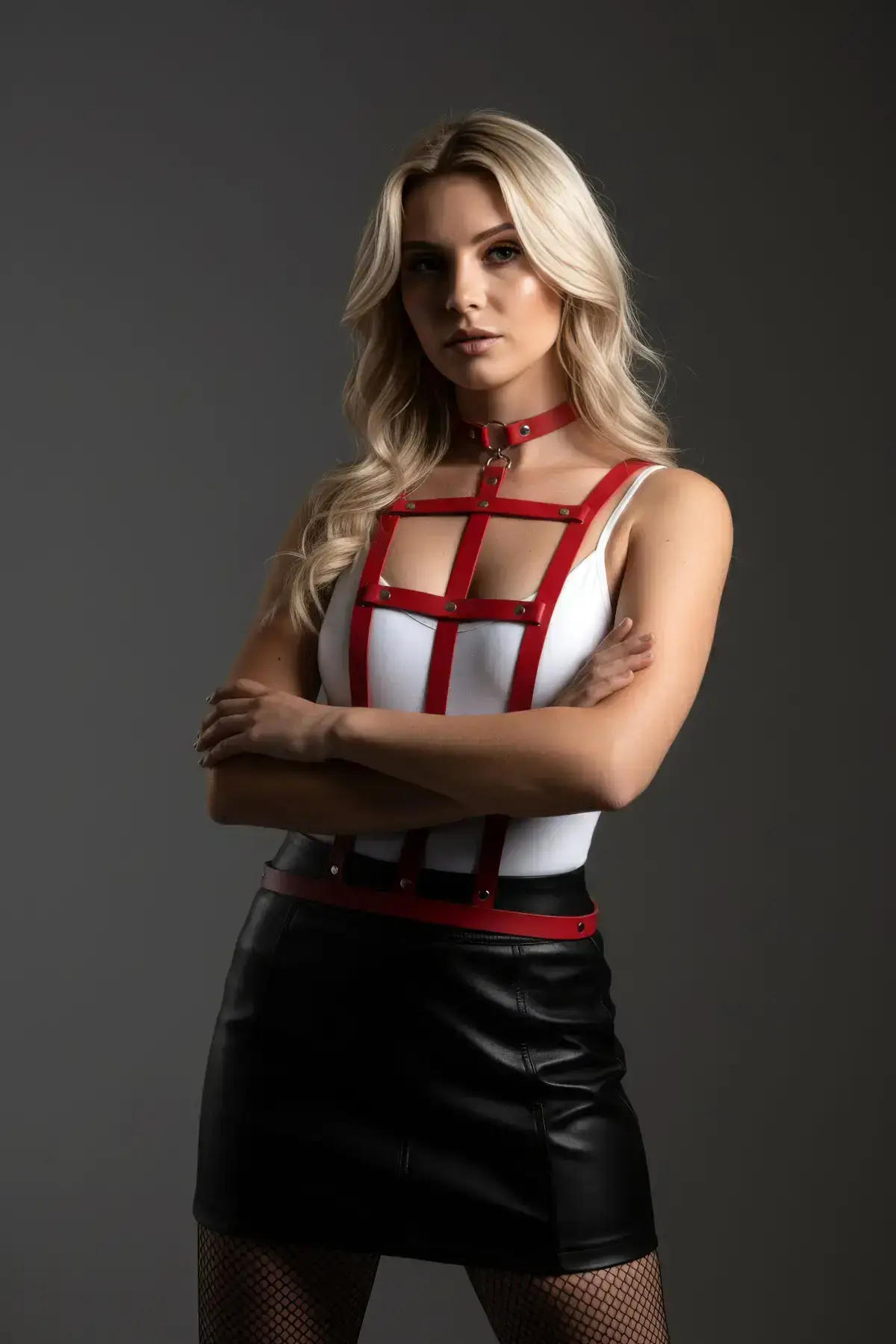 Red Women's Belt Faux Leather Multi-Strap Body Accessory - SH4