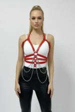 Red Women's Faux Leather Body Belt with Chain Detail - SH9 - Image 7