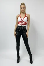 Red Women's Faux Leather Body Belt with Chain Detail - SH9 - Image 8