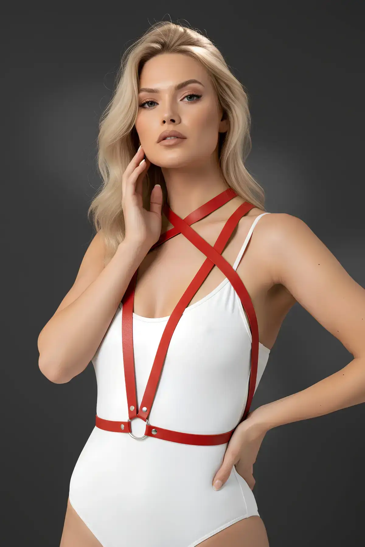 Red Women's Belt Cross Thin Leather Body Accessory - SH15