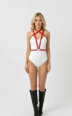 Red Women's Belt Cross Thin Leather Body Accessory - SH15 - Image 2