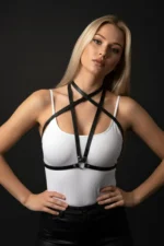 Black Women's Belt with Thin Leather Strap and Ring Detail Body Accessory - SH15