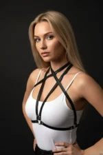 Black Women's Belt with Thin Leather Strap and Ring Detail Body Accessory - SH15 - Image 2