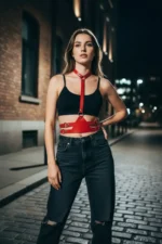 Red Women's Leather Belt with Multiple Buckle Body Accessory - SH17 - Image 2