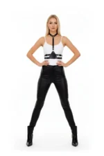 Black Women's Leather Belt Body Accessory with Neck Detail - SH17