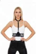 Black Women's Leather Belt Body Accessory with Neck Detail - SH17 - Image 2