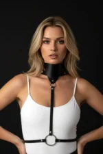 Black Women's Belt with Metal Ring Detail Body Accessory - SH18