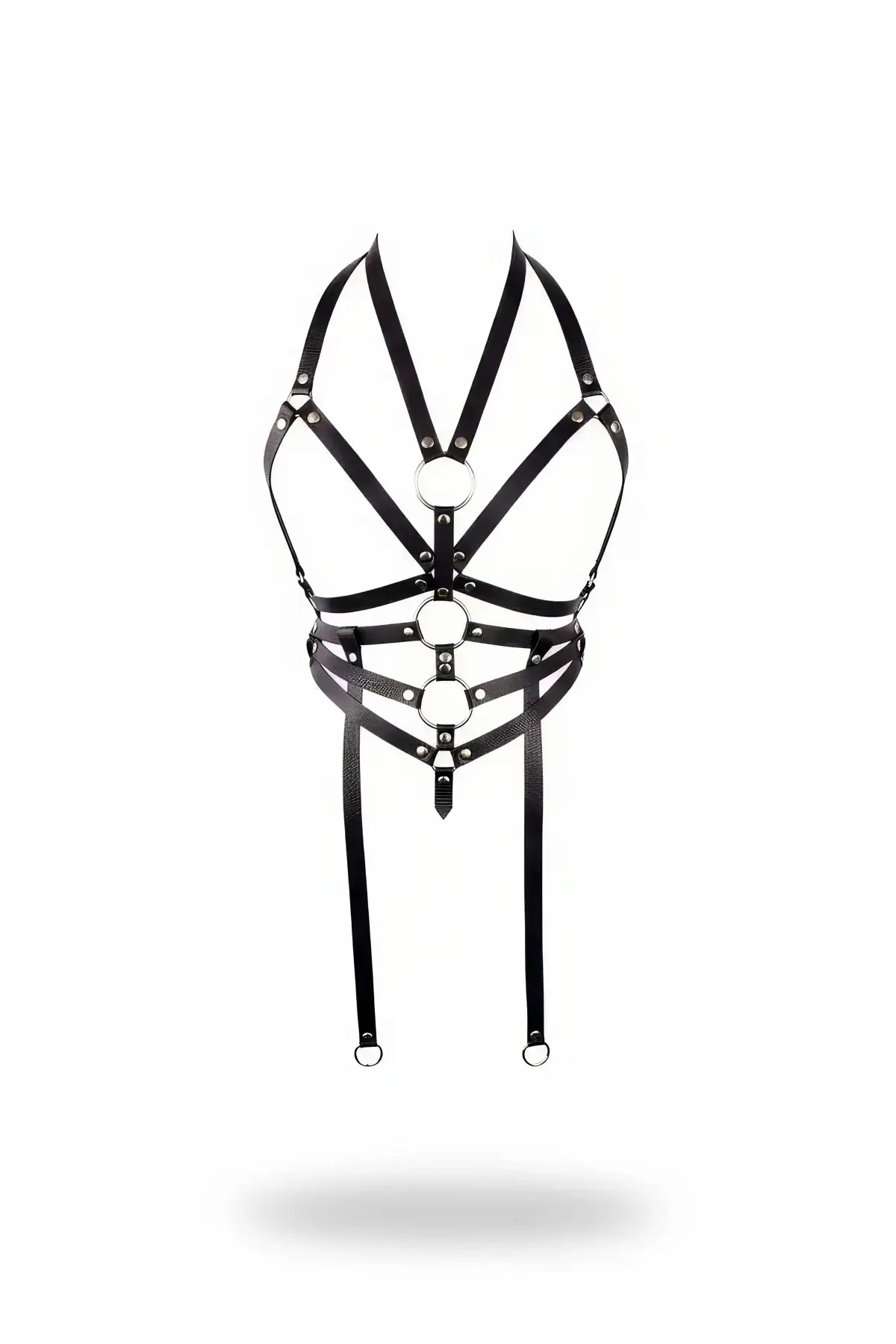 Black Chest Harness Faux Leather with Ring Detail - SH23