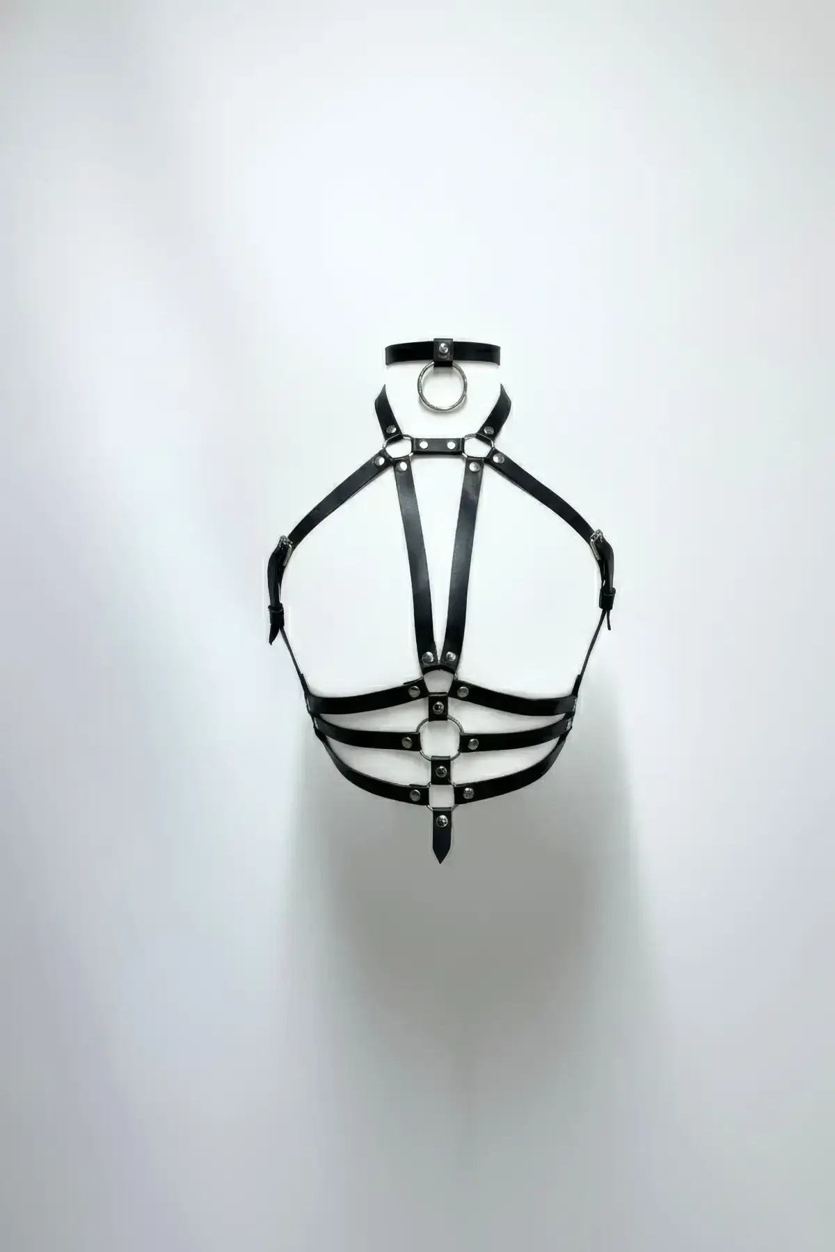 Black Women's Belt Faux Leather Body Accessory with Ring Detail - SH27