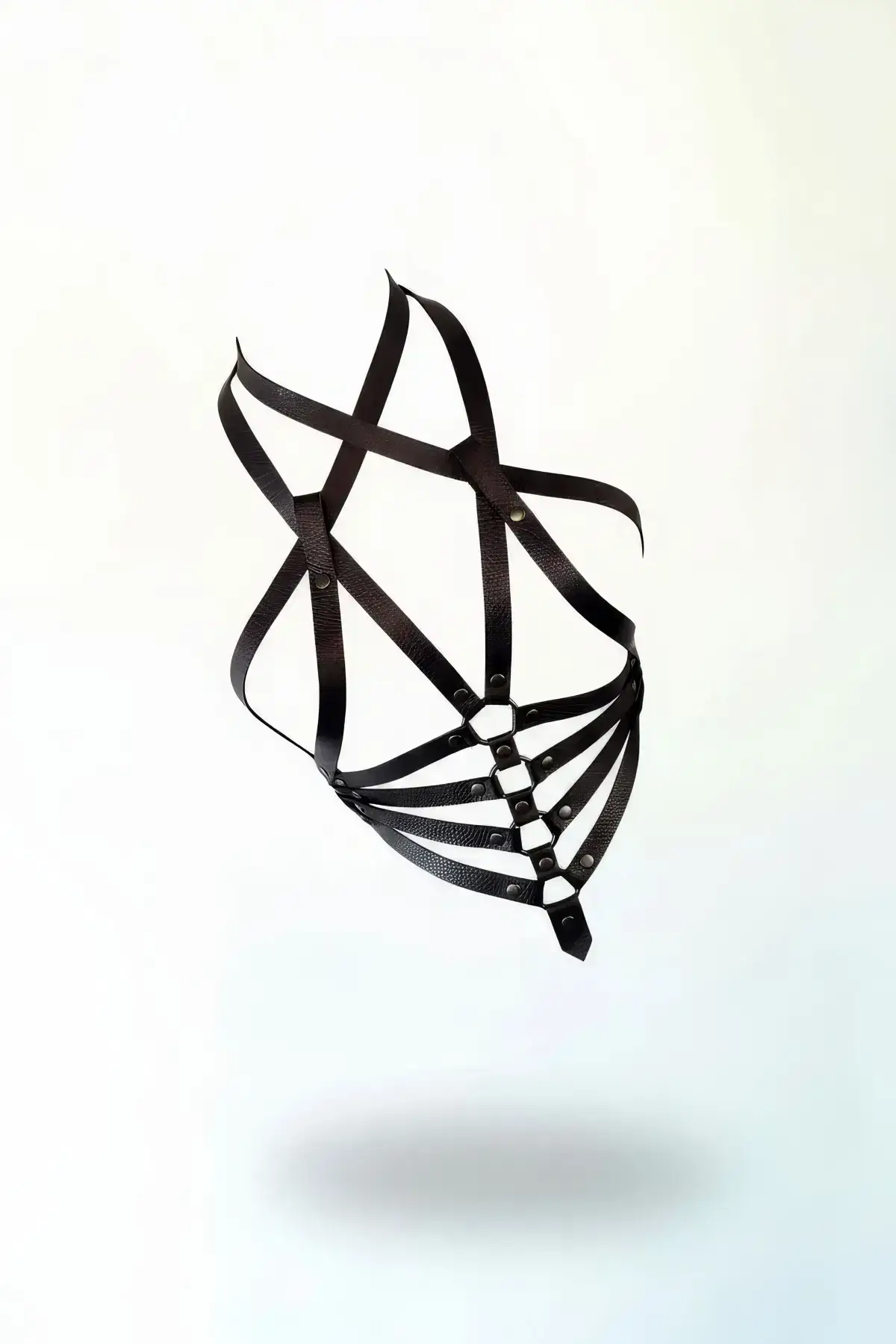 Black Women's Belt, Multi-Strap, Metal Ring Body Accessory - SH31