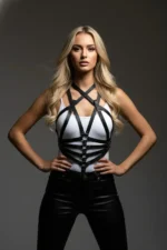 Black Women's Leather Belt Body Accessory with Chest Detail - SH31 - Image 2