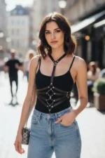 Brown Women's Belt with Multiple Leather Straps and Ring Detail - SH33 - Image 2