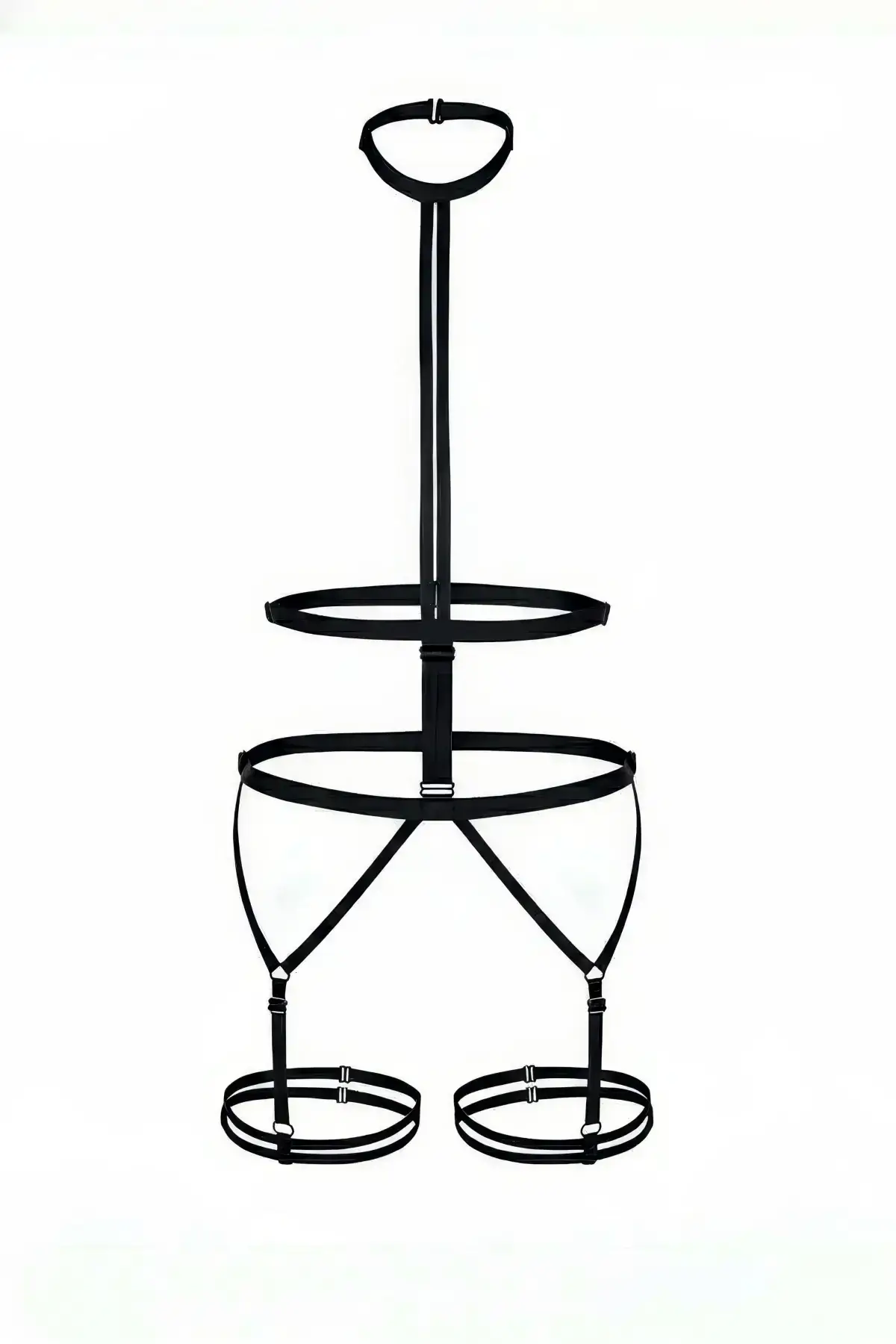 Siyah Boyun Detaylı Jartiyerli Bacak Bantlı Vücut Harness SH39