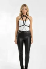 Black Women's Leather Body Accessory with Belt and Chain Detail - SH52 - Image 4