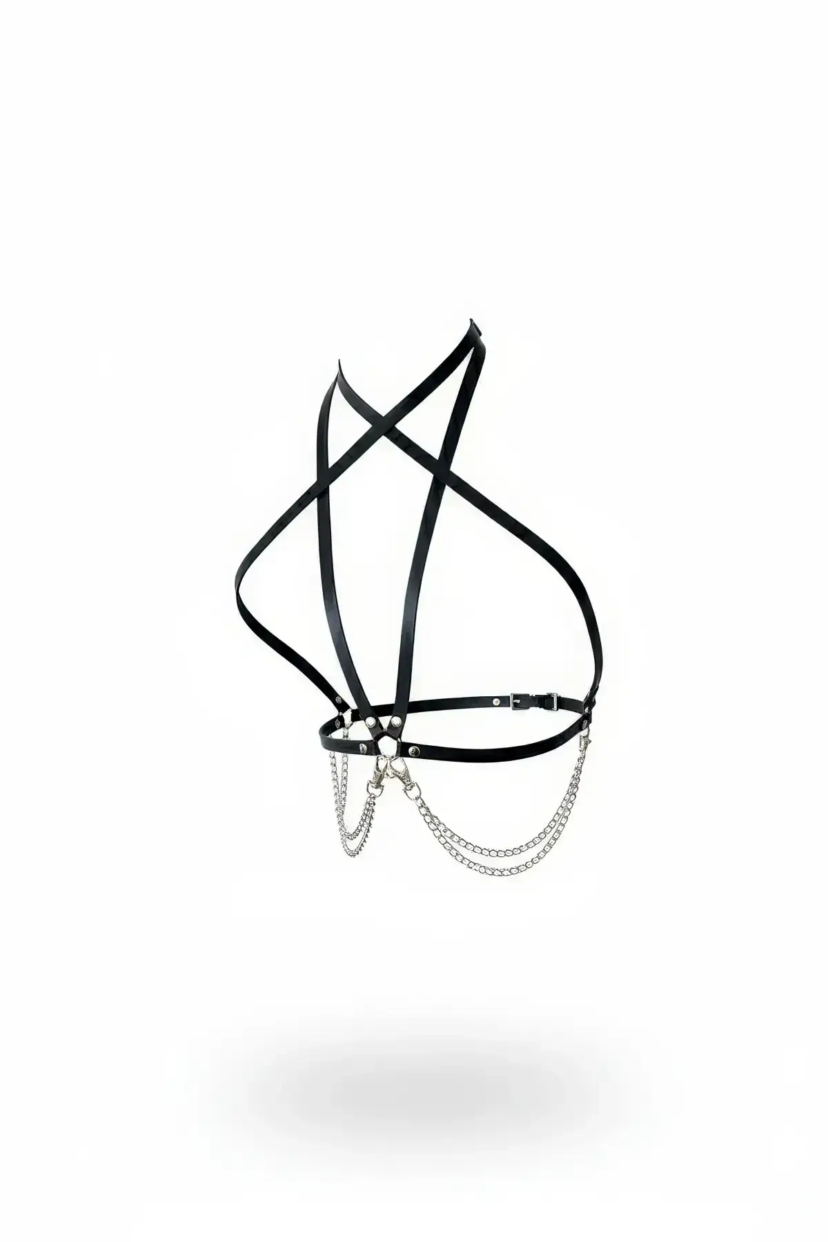 Black Women's Belt with Chain Detail, Faux Leather Body Accessory - SH52