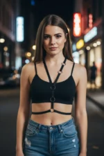 Black Women's Belt with Metal Eyelets and Thin Strap - SH101 - Image 2