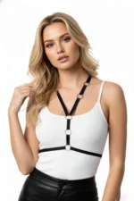 Black Women's Faux Leather Body Belt with Belt Ring Detail - SH101 - Image 3