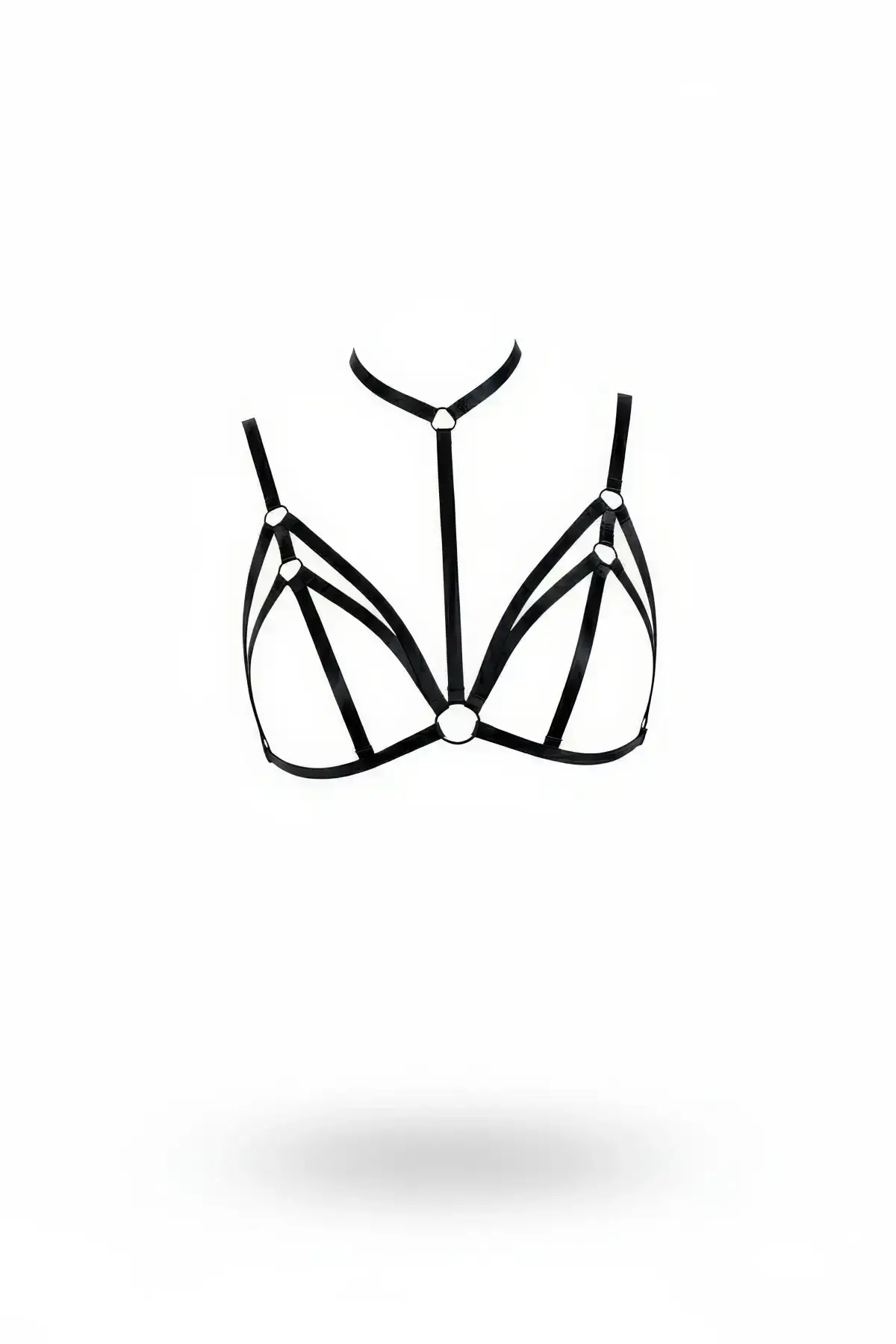 Black Chest Harness with Neck Collar and Ringed Cross Strap Detail - SH103