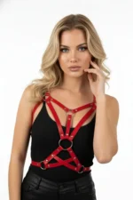 Red Women's Belt with Metal Ring Detail Body Accessory - SH107 - Image 2