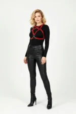 Red Women's Belt Body Accessory with Cross Buckle - SH108