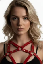 Red Women's Belt Body Accessory with Cross Buckle - SH108 - Image 2