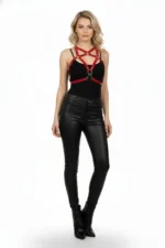 Red Women's Belt Body Accessory with Cross Buckle - SH108 - Image 4