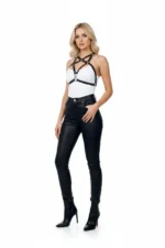 Black Women's Leather Belt Body Accessory with Cross Detail - SH108