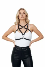 Black Women's Leather Belt Body Accessory with Cross Detail - SH108 - Image 2