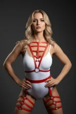 Red Harness Set with Cage Detail and Metal Ring Accessory - SH113 - Image 5
