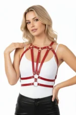 Red Women's Leather Belt Body Accessory with Ring Detail - SH114 - Image 3
