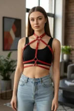 Red Women's Belt with Multiple Straps and Buckle Body Accessory - SH119 - Image 2