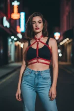 Red Women's Belt with Multiple Straps and Buckle Body Accessory - SH119 - Image 3