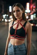 Red Women's Belt with Multiple Straps and Buckle Body Accessory - SH119 - Image 4