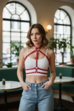 Red Women's Belt with Multiple Straps and Buckle Body Accessory - SH119 - Image 5